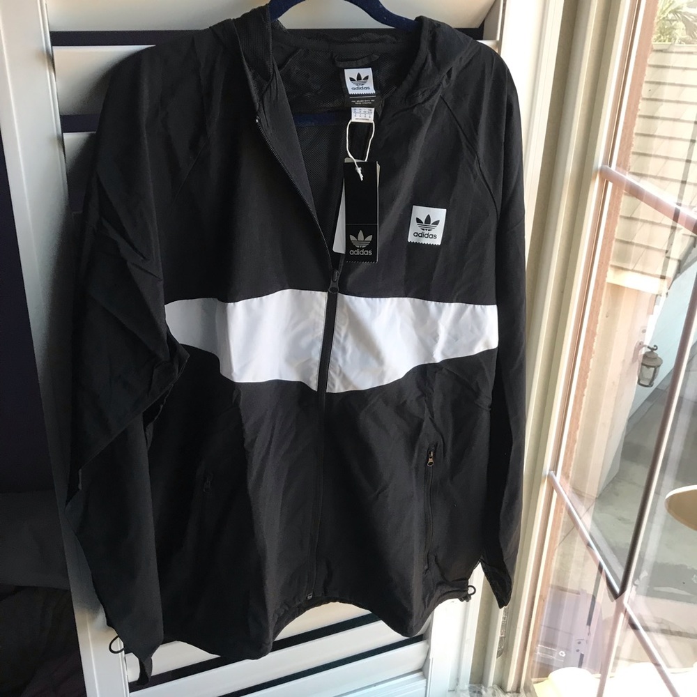 Adidas black and white windbreaker